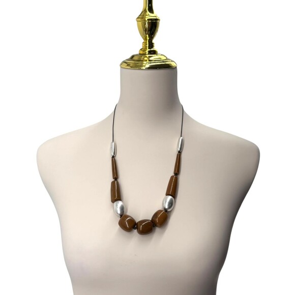 J. Jill Beaded Necklace Brown Silver Chunky Weekend Getaway Statement Adjustable - Picture 5 of 9